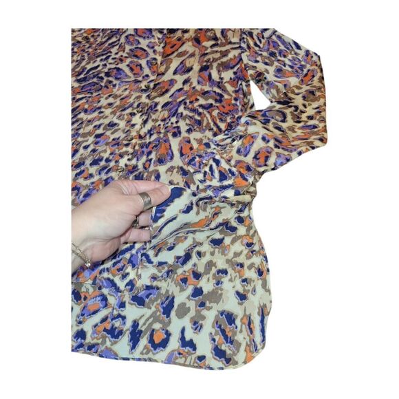 Vintage 80s 90s Mishca Tunic Button up Longsleeve Blouse Abstract Animal Print S - Picture 5 of 10